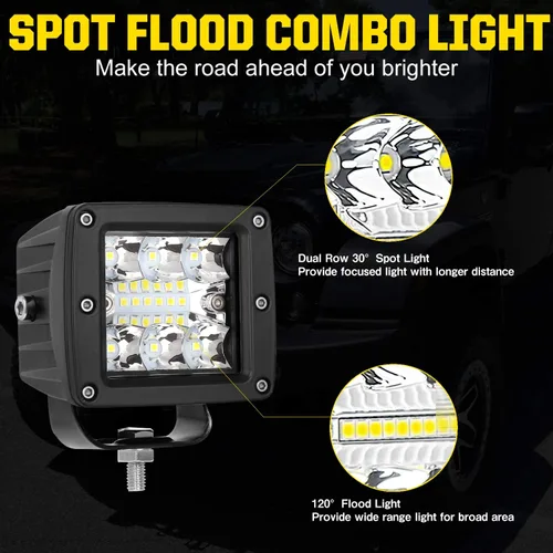 Vista 5 de Barra de luz LED cúbica de 3 pulgadas, 36W, combo de foco y inundación, luces de conducción todoterreno para camioneta, barco, RZR, ATV, UTE, UTV