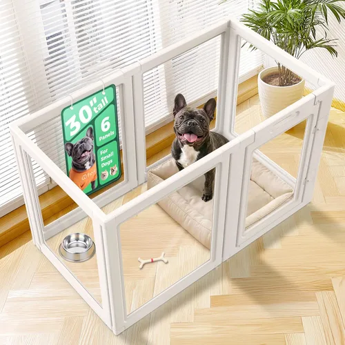 Vista 17 de FXW AuraSpace - Cerca acrílica para perros pequeños, para interiores, 24 pulgadas, 2 paneles, incluye 1 puerta y 1 panel, color negro