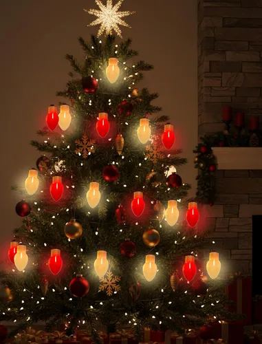 Vista 9 de Luces de Navidad Jumbo Rojas y Blancas de 16 Pies para Exteriores, Cadena de Bombillas LED Gigantes de Navidad para Árbol, Porche, Patio y Valla