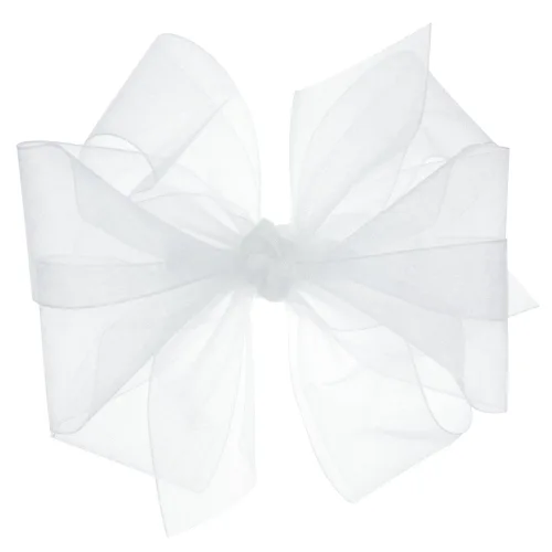 Vista 9 de Wee Ones Arco doble de organza para niñas en un clip WeeStay con nudo central de satén, mediano, crudo Ecru