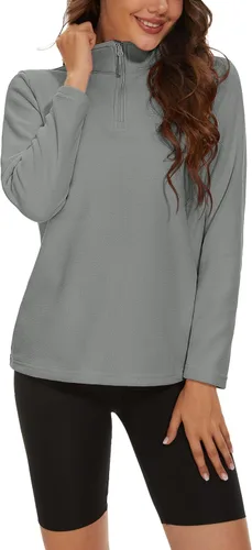 Vista 3 de MAGCOMSEN Sudadera de forro polar con cremallera de un cuarto para mujer, ligera, cuello alto, abrigada