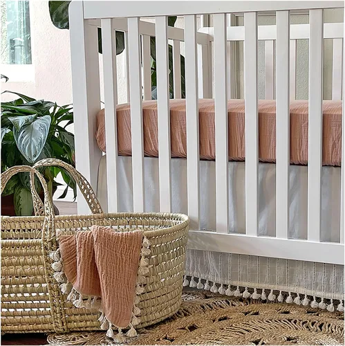 Vista 4 de Crane Baby Sábana bajera, sábana bajera ajustable de algodón suave para cunas y guarderías, cobre beige, 28 pulgadas de ancho x 52 pulgadas de alto