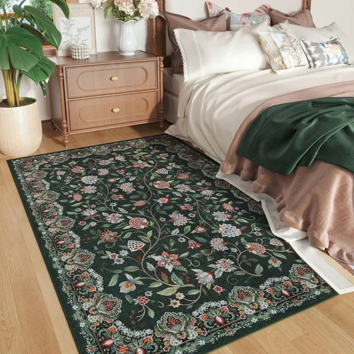 Vista 17 de Rugcomf Alfombra vintage de cachemira de 2 pies 7 x 8 pies, lavable a máquina, antideslizante, alfombra floral de pelo bajo para cocina, lavandería