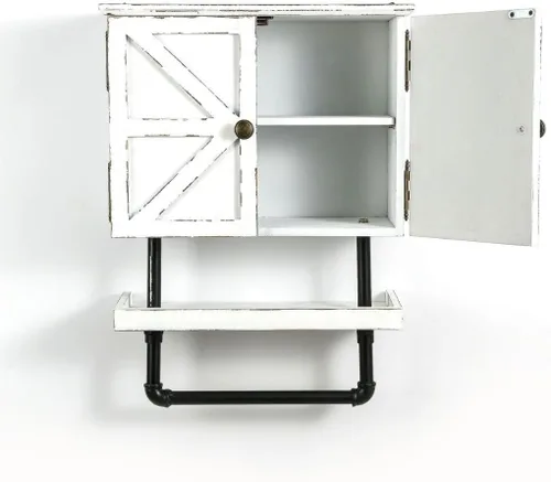 Vista 10 de Armario de almacenamiento sobre inodoro de 23.1 x 16.9 pulgadas, gabinete de baño con estante de pared ajustable y toallero, puertas dobles, Negro