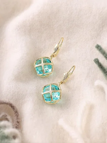 Vista 8 de Pendientes colgantes de cristal austriaco de 14MM para mujer, joyería chapada en oro de 14 quilates Apr-Diamante-Chapado en Oro de 14 K