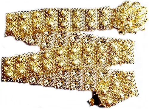 Vista 6 de Cinturón tailandés Placa de oro Piedra Blanca Joyería Cadena Vintage Rattanakosin Período Tailandia Traje Tradición Boda Mujeres Accesorio Para