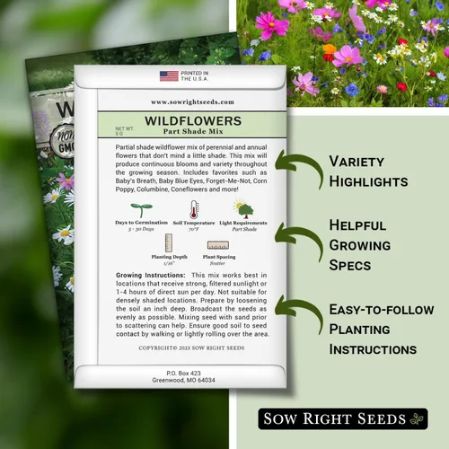 Vista 2 de Sow Right Seeds - Mezcla de semillas de flores silvestres para plantar en sombra parcial - Variedades tradicionales sin OMG para cultivar jardín