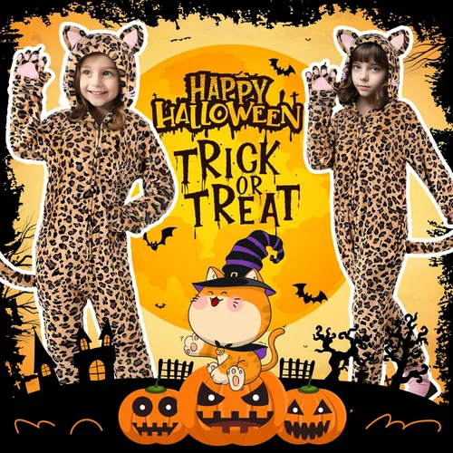 Vista 7 de GIFTINBOX Cat Costume For Girls, Cat Noir Costume, Onesie Black Cat Costume for Kids, Halloween Costumes for Kids Girls