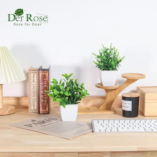 Vista 3 de Der Rose - Paquete de 1 planta falsa y 2 paquetes de plantas falsas para habitación, hogar, oficina, casa de campo, decoración de baño