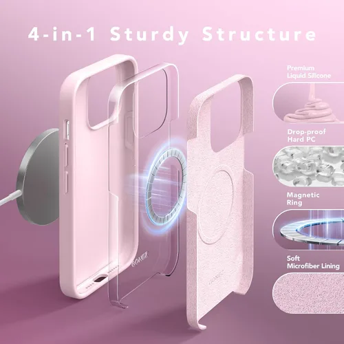 Vista 6 de GONEZ Funda de silicona para iPhone 14 Pro Max, compatible con MagSafe, con protector de pantalla + protector de lente de cámara, silicona líquida a