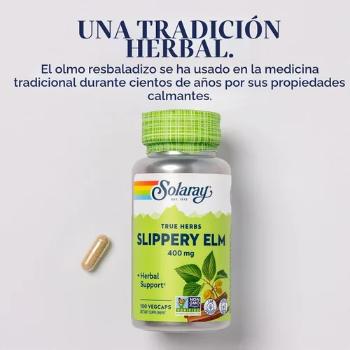 Vista 4 de Corteza de olmo resbaladizo Solaray 400 mg, 100 cápsulas veganas