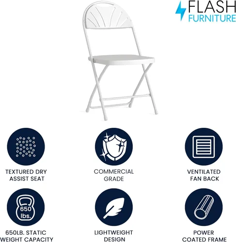 Vista 3 de Flash Furniture HERCULES Series - Silla plegable con respaldo de plástico blanco de 650 libras