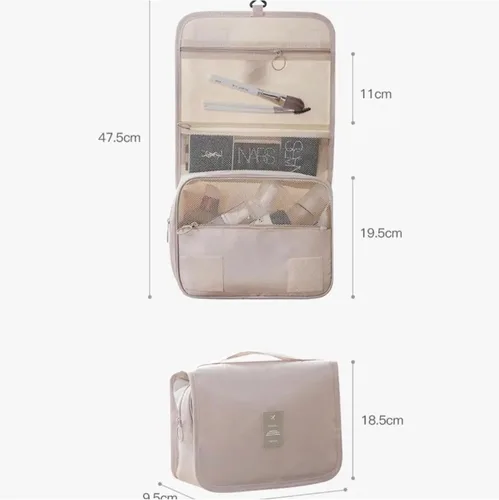 Vista 7 de Neceser de viaje – Pequeño organizador colgante de baño y cosméticos para hombres y mujeres – Bolsa de viaje para artículos de tocador, Beige