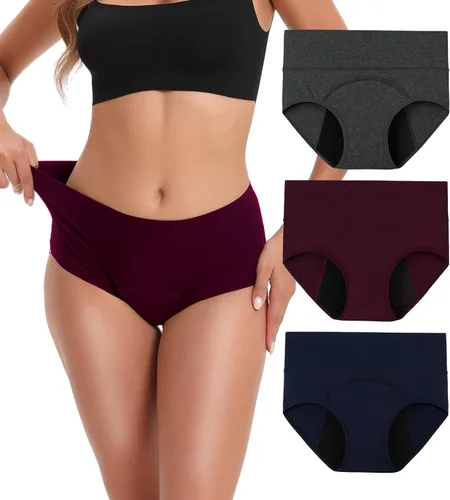 Vista 6 de INNERSY Ropa Interior para Período Menstrual para Mujeres, Antiderrames, de Cintura Alta, de Algodón, Pack de 3