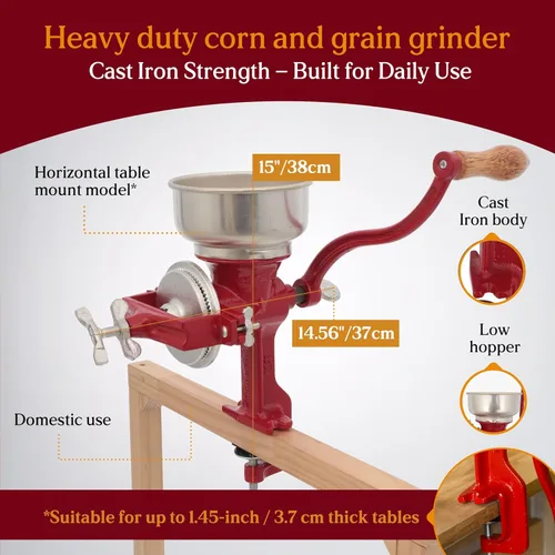Vista 3 de Estrella Molinillo Manual de Grano de Maíz de Hierro Fundido con Manivela de 14" de Alto y Tolva de 5