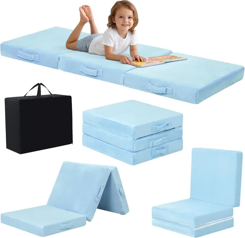 Vista 26 de MeMoreCool Colchón plegable de suelo para niños, tapete para siesta de suelo para dormir, guardería, cama plegable para niños pequeños, colchón
