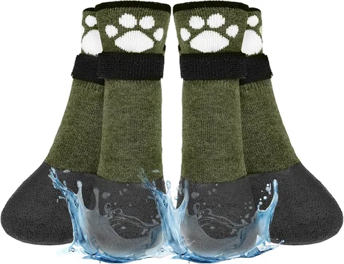 Vista 15 de BEAUTYZOO Calcetines impermeables para perros para evitar que lamen las patas, calcetines navideños para perros para suelos de madera dura