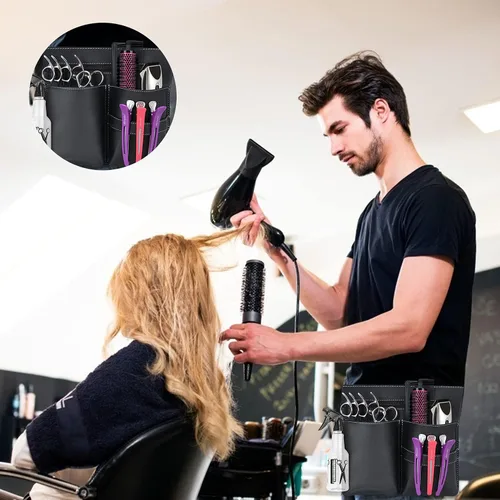 Vista 5 de Noverlife Bolsa de tijeras para peluquería, bolsa de cintura de piel sintética para peluquería, funda de almacenamiento de herramientas