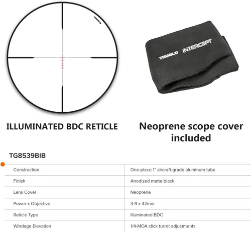 Vista 7 de Truglo Intercept Rifle Scope with Illuminated Reticle, Black Negro