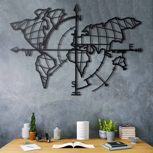 Vista 4 de Tubibu Arte de pared moderno, mapa del mundo metálico, tamaño 26 x 38 pulgadas, arte de pared de metal, mapa del mundo y decoración de pared