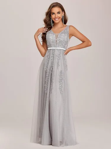 Vista 3 de Ever-Pretty Vestido de noche de tul con apliques de encaje con cuello en V para mujer 7544