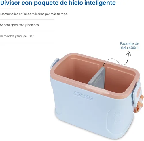 Vista 3 de Pinnacle 8.5Qt Mini Cooler – 14 x 7.6 x 10.6In Ice Box with Smart Divider, Locking Lid, Adjustable Shoulder Strap – Insulated Picnic Basket Beach