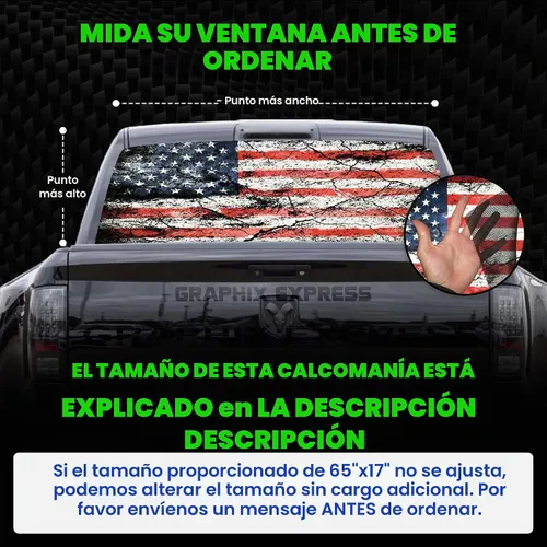Vista 2 de GRAPHIX EXPRESS Calcomanía de la bandera estadounidense, adhesivo de vinilo patriótico rojo, blanco y azul para ventana trasera de camión, diseño