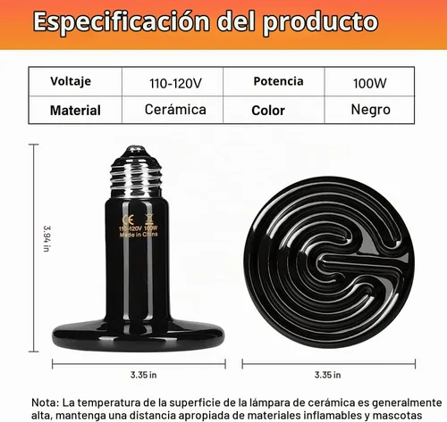 Vista 2 de HealSmart - Lámpara de calor para reptiles de 100 W, paquete de 2 unidades, emisor de calor de cerámica, sin emisión de luz, bombillas de calor