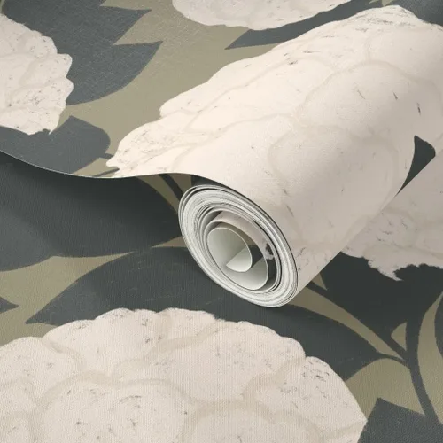 Vista 2 de Papel tapiz para despegar y pegar, flores vintage, floral, naturaleza, neutro, rosa, jardín, peonías botánicas, papel tapiz extraíble personalizado