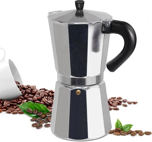 Vista 12 de Moka Pot - Cafetera italiana de aluminio de 15.2 fl oz, cafetera para estufa, cafetera espresso Mocha Pot (negro, 3 tazas)