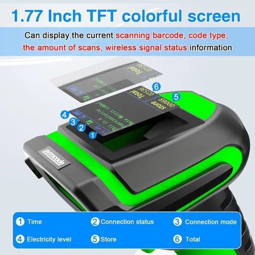Vista 5 de Symcode Escáner de código de barras de pantalla 2D inalámbrico con soporte de carga, 2 en 1 inalámbrico 433 MHz y Bluetooth 2600 mAh 1D 2D escáner