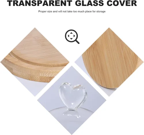 Vista 6 de Amosfun Love - Cubierta de cristal para exhibición de flores, cúpula de cristal transparente con base de madera para decoración del hogar