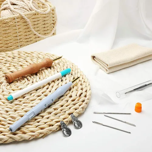 Vista 8 de WILLBOND Kit de 17 Piezas de Aguja Perforadora Herramienta de Aguja Perforadora Ajustable Incluye Mango de Madera Bolígrafo de Bordado Tela Agujas