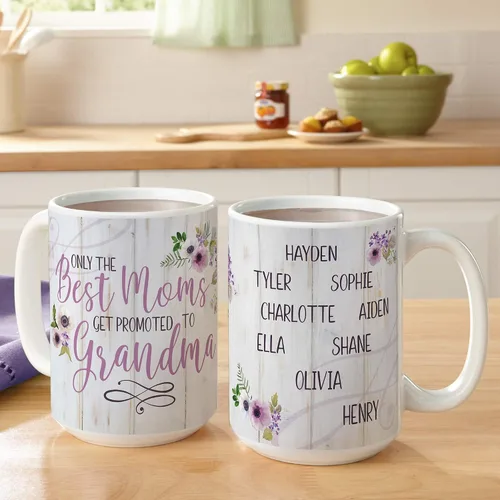Vista 2 de Let's Make Memories Taza personalizada – Best Moms Get Promoted to Grandma Taza de café personalizada – para abuelas – Personalizar con nombres