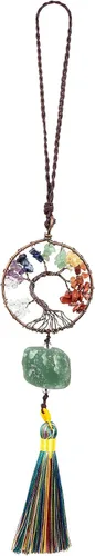 Vista 8 de rockcloud Adorno colgante de árbol de la vida de 7 chakras con borla de piedra cruda irregular para pared, coche, hogar, boda, boda, apatita azul