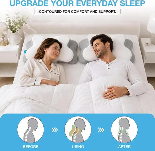 Vista 7 de Almohada ergonómica de espuma viscoelástica cervical, contorno de Gris