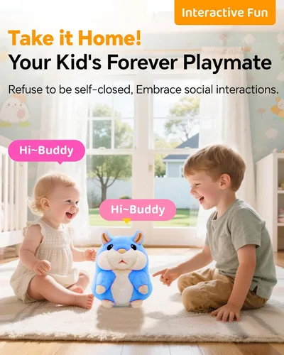 Vista 3 de TWORIVER - Juguete de hámster parlante, repite lo que dices, juguete de peluche interactivo para niños pequeños, juguete de aprendizaje que imita