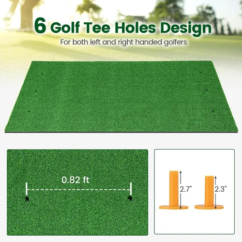 Vista 3 de Tangkula Tapete de golf para golpe, tapete de césped artificial para práctica de golf interior/exterior, incluye 2 camisetas de goma y 2 palos