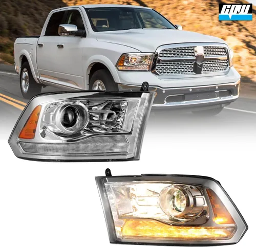 Vista 8 de CPW Faros delanteros aptos para Dodge Ram 1500 2500 3500 2013-2018 con luz de posición LED de fábrica, conjunto de lámparas de cabeza de proyector