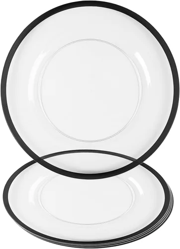 Vista 10 de PARTY BARGAINS Placas de carga de 13 pulgadas, paquete de 4, borde dorado transparente, cargadores desechables resistentes para comedor elegante Un