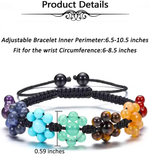 Vista 6 de TOP PLAZA - Pulsera de cuentas de chakras con 7 cristales curativos para yoga, meditación, relajación, ansiedad, para hombre y mujer