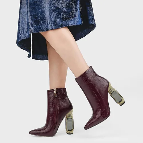 Vista 34 de FSJ Botas de tacón alto con punta puntiaguda para mujer, con tacón alto, con cremallera lateral brillante, estilo casual, para uso diario, zapatos