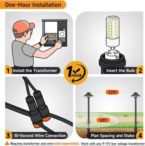 Vista 8 de Gardenreet Luces de camino de latón para exteriores, iluminación de camino de paisaje de bajo voltaje con cable, luz LED de pasarela de 12 V