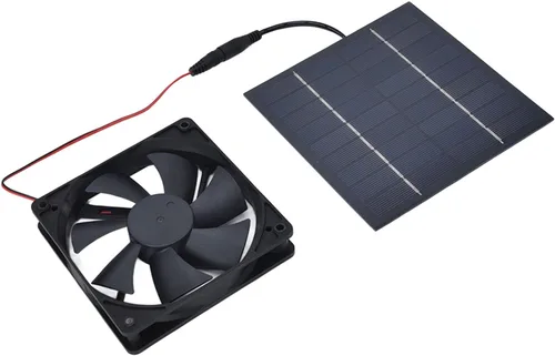 Vista 8 de Hyuduo Panel solar de 10 W, 10 W, doble ventilador, impermeable, panel solar para interiores y exteriores, con kit de ventilador de escape