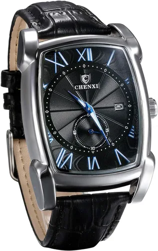 Vista 3 de JewelryWe - Reloj de pulsera de cuarzo con calendario cuadrado para hombre