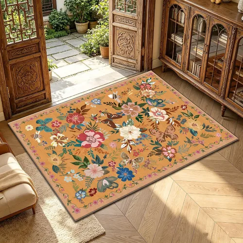 Vista 33 de UKELER Tapete antideslizante para puerta, alfombras de acento modernas para entrada, estilo romántico campestre americano, alfombras de algodón