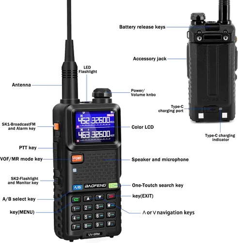 Vista 5 de BAOFENG UV-5RM Radio de Jamón de mano 10W Walkie Talkies Radio de 2 vías