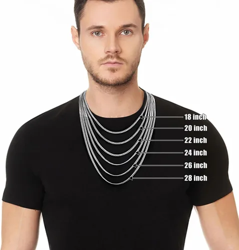 Vista 2 de Fiusem Cadena de eslabones cubanos en tono plateado de 0.157 in para hombres, collares de cadena de acero inoxidable para hombres, mujeres y niños