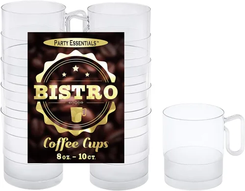 Vista 4 de Party Essentials Tazas de café de plástico duro de 8 onzas, 10 unidades, Bistro Clear (N871021)