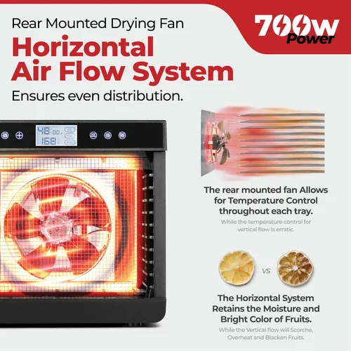 Vista 4 de Magic Mill - Máquina deshidratadora de alimentos premium (10 bandejas extra grandes de acero inoxidable) Secador de 700W para cecina de ternera